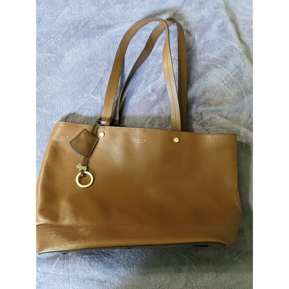 Radley London Saffiano Leather Tote Tan with Gold Hardware Dog Charm Classic - Picture 1 of 8